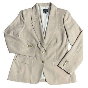 J Crew Willa Beige Single Breasted Gold Crest Buttons Blazer Jacket Size 8